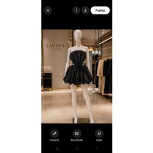 Lavin’s Luxury Siyah Straplez Balon Mini Elbise – Bel Detaylı Şık Davet Elbisesi