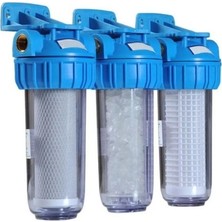 Fusion Mavi-Beyaz Üçlü Su Filtresi Seti 4 Parça BPA Free Silifozlu Daire ve Bina Girişi Arıtma
