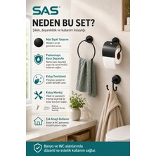Sas Banyo Aksesuar Seti Yuvarlak Havluluk Kapaklı Tuvalet Kağıtlığı 3 Lü Set SİYAH