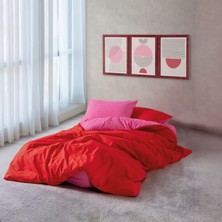 Cozy Home Ranforce Popping Colors Tek Kişilik  Nevresim Takımı - Sage Kırmızı-Fuşya