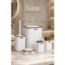 Okyanus Home Luna Beyaz Ahşap Desenli Kare 5'li Banyo Seti