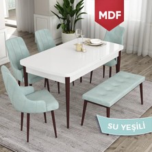 Canisa Concept Ram Serisi MDF 80 x 132 cm Mutfak Masa Takımı Beyaz Masa Kahverengi Ayak 4 Sandalye 1 Bench