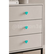 Toptan3D (4 Cm) Turkuaz Kalp Dolap Kulpu, Mobilya Kulbu - Bebek, Çocuk Oda Aksesuar, Kalp Kulp (Kulp Vidası Dahildir)