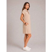 Rouge Basic Polo Yaka Cepli Modal Elbise