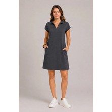 Rouge Basic Polo Yaka Cepli Modal Elbise
