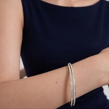 Ases Store Paslanmaz Çelik Taşlı Gold Ajda Bilezik Ince