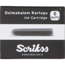 Scrikss Dolmakalem Kartuşu - 6 Adet Siyah, Standart Ölçü, Desensiz Mürekkep