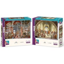 Farbu Oyuncak Modern Roma ve Atina Okulu Ikili Set - 2 x 1000 Parça Manzara Ikili Puzzle Seti