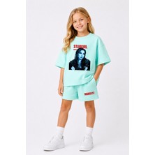 Fasardi Manifest Girls Mina Baskılı Oversize %100 Pamuk Tişört Şort 2li Çocuk Takım