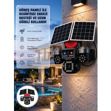 Arenes Güneş Enerjili 4 Lensli Dış Mekan Güvenlik Kamerası IP66 Su Geçirmez - Lisinya