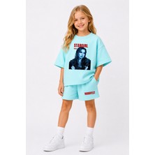Fasardi Manifest Girls Mina Baskılı Oversize %100 Pamuk Tişört Şort 2li Çocuk Takım