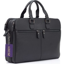 ABESS Lüks Hakiki Dana Derisi Evrak Çantası - Premium Gerçek Deri Laptop Çantası - Siyah (A5096S)
