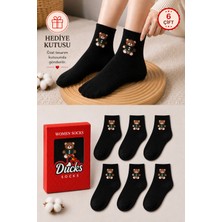 Ducks Socks Kadın Teddy Bear Çorap Hediye Kutulu Pamuklu Kısa Konç Ayıcıklı Çorap 6'lı Dikişsiz