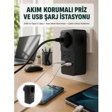 Marsilyan Isıya Dayanıklı Pc Gövdeli Akım Korumalı Priz 4 USB Yeni Nesil