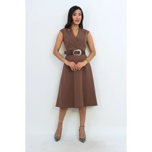 Dorne Moda Kemer Detaylı Midi Elbise - Düğün - Mezuniyet - Ofis Şıklığı