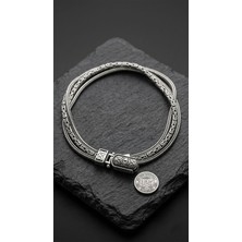 Roza Silver 925 Ayar Oksitli Gümüş Erkek Bileklik - Bizans Örgü ve Tilki Kuyruğu Özel Kilitli