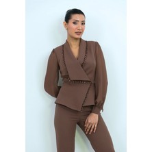 Dorne Moda Boncuk Detaylı Şifon Kol - Premium Takım - Düğün - Mezuniyet - Ofis Şıklığı