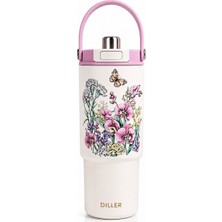 Vagonlife Dıller Tumbler 880 ml Tek Kapak Çift Kullanım Pipetli/pipetsiz Taşıma Kulplu Çelik Termos D9505