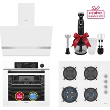 Simfer 11 Fonksiyon Steam Master Beyaz 3'lü Ankastre Set (Fırın + Ocak + Davlumbaz)