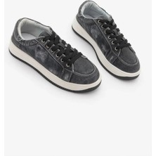 Marjin Kadın Sneaker Kalın Taban Denim Çıkarılabilir Boncuklu Tokalı Spor Ayakkabı Porento Siyah Kot