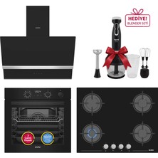 Simfer 11 Fonksiyon Steam Master Siyah 3'lü Ankastre Set (Fırın + Ocak + Davlumbaz)