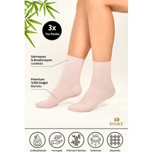 Dore Kadın 3 Çift Premium Yumuşak Konfor Modeli Lastiksiz & Dikişsiz Bambu Soket Çorap Toz Pembe 36-39