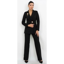 Dorne Moda Gold Aksesuar Detaylı Blazer Ceket Pantolon Takım