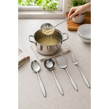 Srç Mutfak Srç 5 Parça Çelik Servis Seti Kepçe Kevgir Kaşık Çatal Pasta Spatulası 304 Paslanmaz Çelik