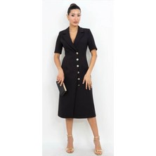 Dorne Moda Blazer Yaka Düğme Detaylı Midi Elbise