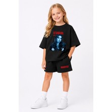 Fasardi Manifest Girls Mina Baskılı Oversize %100 Pamuk Tişört Şort 2li Çocuk Takım