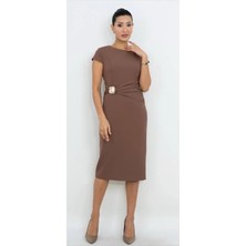Dorne Moda Drapeli Bel Detaylı Midi Elbise