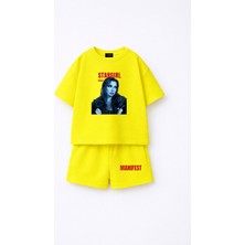 Fasardi Manifest Girls Mina Baskılı Oversize %100 Pamuk Tişört Şort 2li Çocuk Takım
