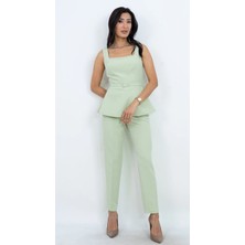 Dorne Moda Özel Koleksiyon Kare Yaka Taş Detaylı Peplum Ceket Pantolon Takım Davet ve Ofis Şıklığı