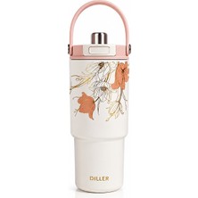 Vagonlife Dıller Tumbler 880 ml Tek Kapak Çift Kullanım Pipetli/pipetsiz Taşıma Kulplu Çelik Termos D9505