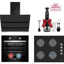 Simfer Turbo Siyah Ankastre Set (7327 Fırın + 3500 Ocak + 8678 Davlumbaz)