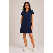 Rouge Basic Polo Yaka Cepli Modal Elbise