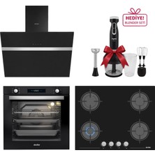 Simfer 8 Fonksiyon 80 Lt Xxl Siyah Multi Turbo Dijital Ankastre Set (Fırın + Ocak + Davlumbaz)