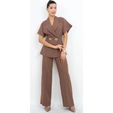 Dorne Moda Düğme Detaylı Geniş Paça Takım - Düğün - Mezuniyet - Ofis Şıklığı