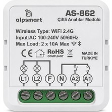 Alpsmart AS-862 Akıllı Wi-Fi Çiftli Duvar Anahtarı Modülü Tuya Uyumlu