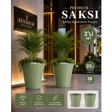 Hep İndirimli Beton Görünümlü Premium Plastik Saksı Drenaj Izgaralı Çiçek Saksısı 38CM 23LT.