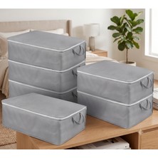 Pınars 6 Adet Büyük Boy Gri Yatak Baza Altı Çok Amaçlı Hurç 64 x 45 x 22 cm