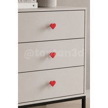 Toptan3D (4 Cm) Kırmızı Kalp Dolap Kulpu, Mobilya Kulbu - Bebek, Çocuk Oda Aksesuar, Kalp Kulp (Kulp Vidası Dahildir)