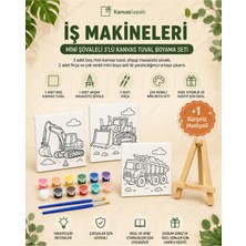 Kanvassepetinet Iş Makineleri Mini Şövaleli 3'lü Boyanabilir Kanvas Tuval Seti 20X20 12 Renk Boya