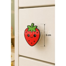Toptan3D (5 Cm) Sevimli Çilek Dolap Kulpu, Mobilya Kulbu - Çocuk Oda Aksesuarı, Çilek Kulp (Kulp Vidası Dahildir)