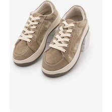 Marjin Kadın Sneaker Kalın Taban Denim Çıkarılabilir Boncuklu Tokalı Spor Ayakkabı Porento Bej Kot