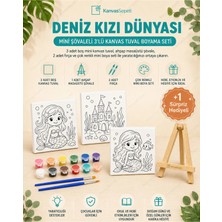 Kanvassepetinet Deniz Kızı Dünyası Mini Şövaleli 3'lü Boyanabilir Kanvas Tuval Seti 20X20 12 Renk Boya