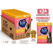 Flexi For Tavuklu Yavru Kedi Yaş Maması 85 gr X36 Adet Ekonomik Set - Kitten - Jöle Içinde Parça Et - Tam Yaş Mama
