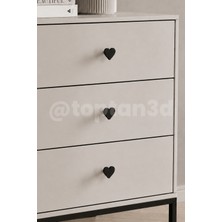 Toptan3D (4 Cm) Siyah Kalp Dolap Kulpu, Mobilya Kulbu - Bebek, Çocuk Oda Aksesuar, Kalp Kulp (Kulp Vidası Dahildir)
