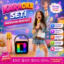Concord Çocuk Karaoke Seti Bluetooth Kablosuz Mikrofonlu Rgb Işıklı Taşınabilir Hoparlör USB Tf Kart Aux Destekli Type-C Şarjlı