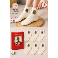 Ducks Socks Kadın Teddy Bear Çorap Hediye Kutulu Pamuklu Kısa Konç Ayıcıklı Çorap 6'lı Dikişsiz